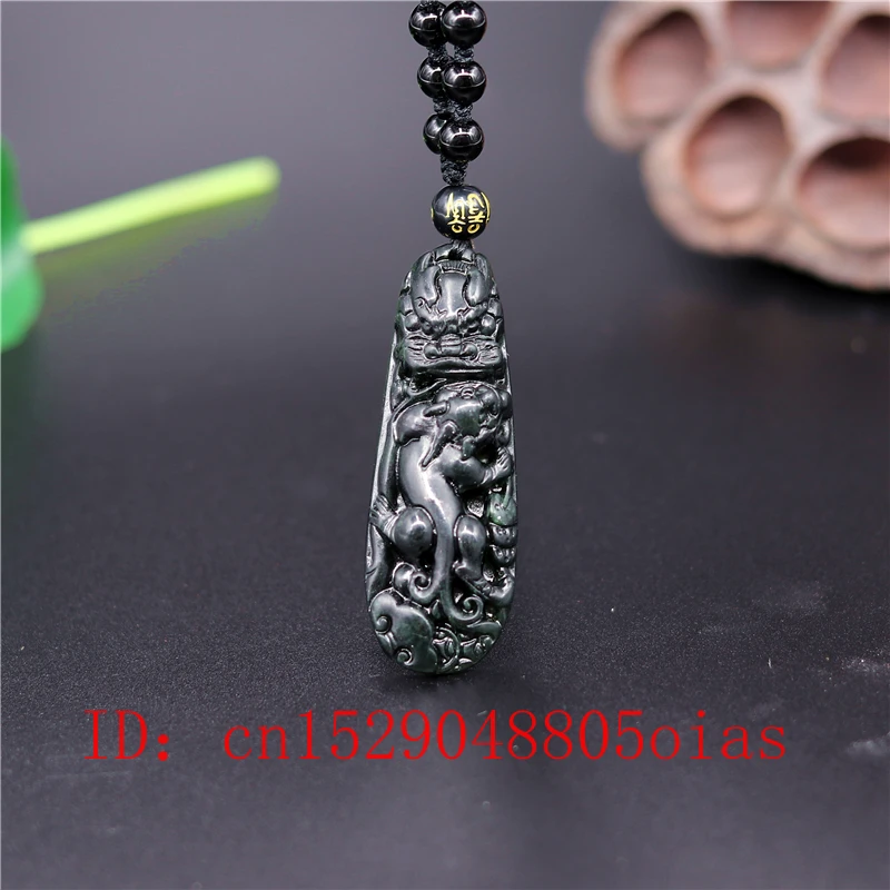 Китайский натуральный черный зеленый нефрит Дракон Тигр ожерельлье из бисера