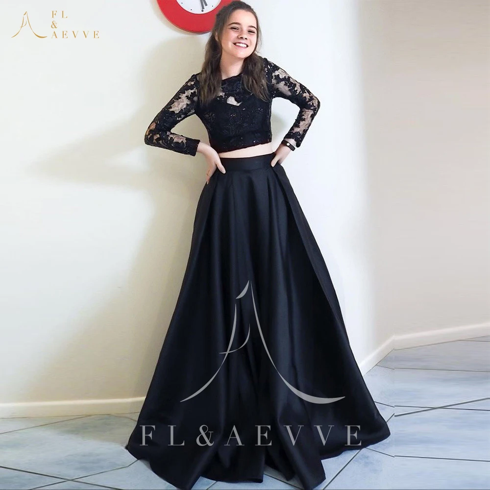 

Black Lace Prom Dress Long Sleeve Prom Dresses Long Evening Elegant 2 Picecs Ball Gown for Women Robe Special Occasion Dresses