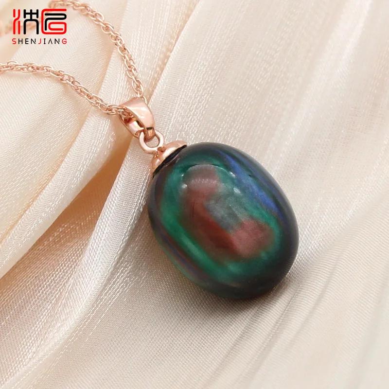 

SHENJIANG New Unique Colorful Oval Beads Pendant Necklace 585 Rose Gold For Women Girl Wedding Personality Elegant Jewelry