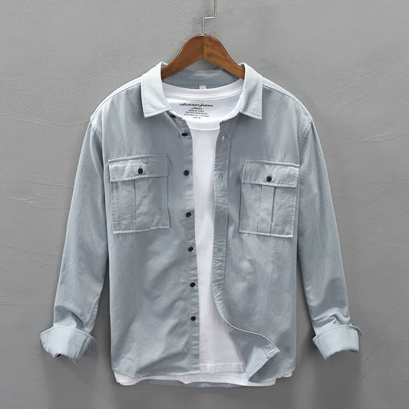 

Мужская куртка в европейском и американском стиле, модная брендовая рубашка с длинными рукавами для инструментов, осень/зима, повседневная ...