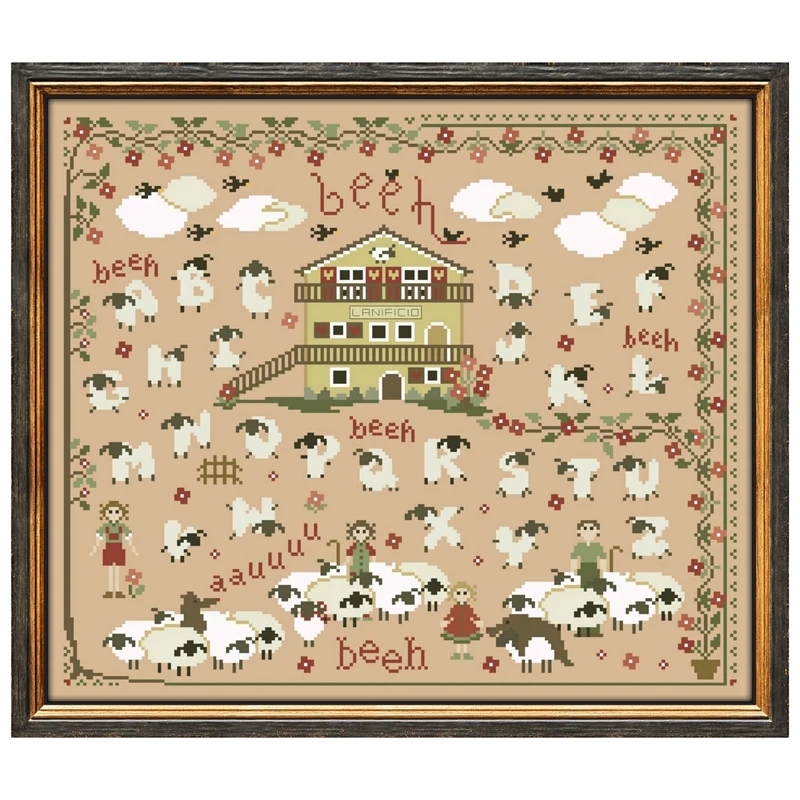 Sheep pasture cross stitch kit cartoon pattern design 18ct 14ct 11ct linen flaxen canvas embroidery DIY