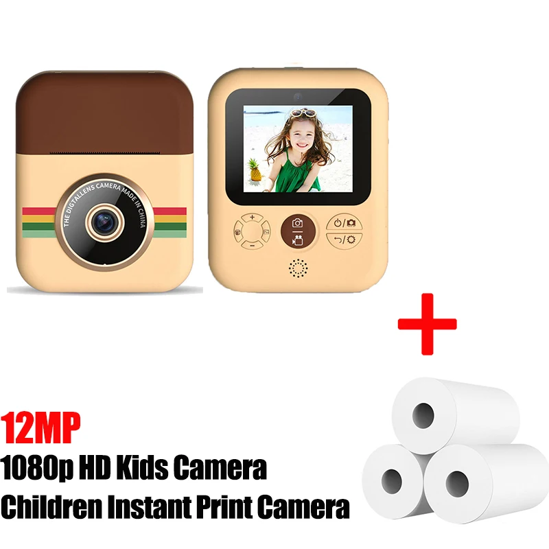 

Children Instant Print Camera With 3 Rolls Thermal Papers Kids Camera 1080P HD 2.4Inch IPS Screen Rechargeable Digital Camera