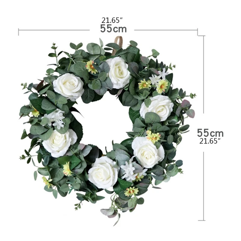 

22 Inch Artificial Eucalyptus Wreath Green Leaf Rose Garland for front Door Wall Window Festival Farmhouse Dropshipping