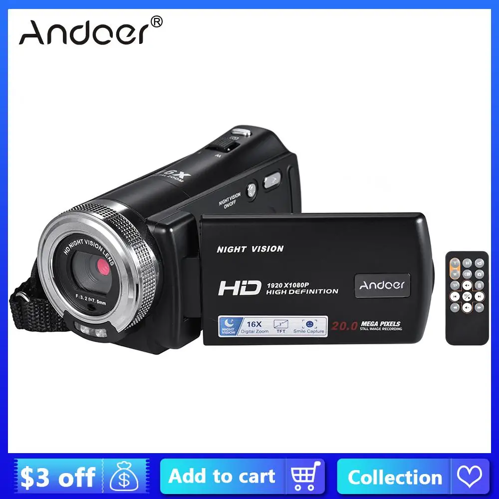 

Andoer V12 16X Digital Zoom Recording Video Camera 1080P Camera Camcorder with 3.0 Inch Rotatable LCD Screen Max. 20 Mega Pixels