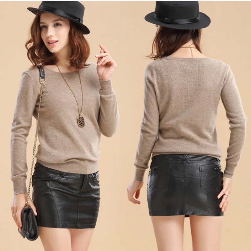 2019 кашемировый свитер с круглым вырезом однотонный пуловер Женский вязаный