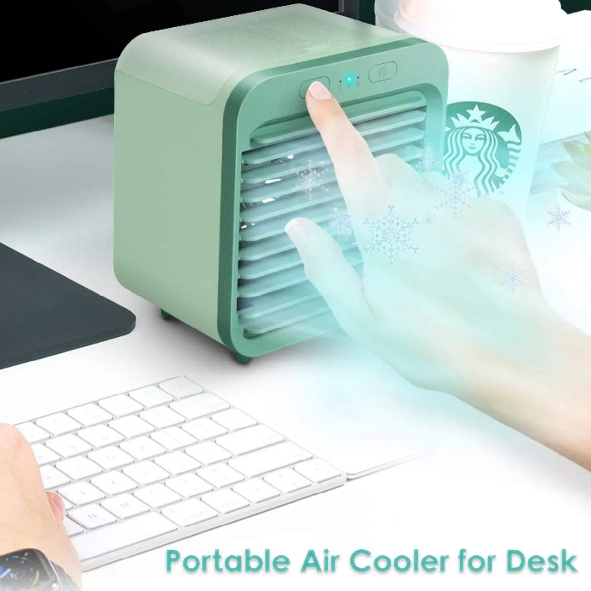 

Personal Air Cooler Portable Air Conditioner 2-in-1 Mini Air Cooler 3 Wind Speeds with Water Tank USB Table Fan for Office