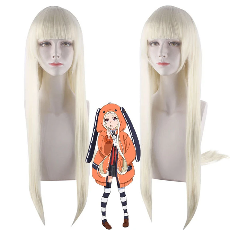 

KAKEGURUI-peluca larga de Anime de 80cm para mujer, peluca de Cosplay de pelo dorado con leche para Halloween, 1:1