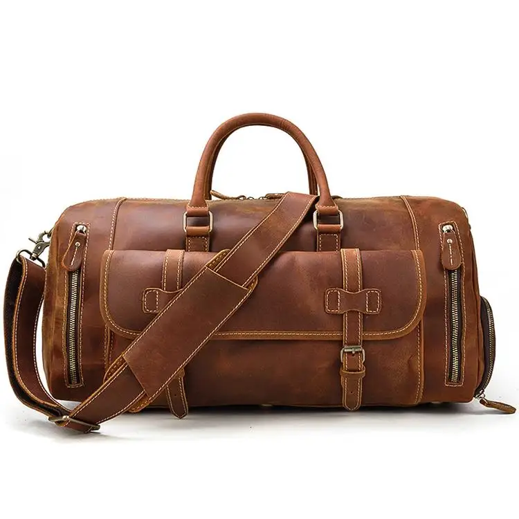

Vintage Travel Bag For 17 Inch Laptop Light Weight Big Leather Handbag For Business Tour Men Male Leather Baggage Bag