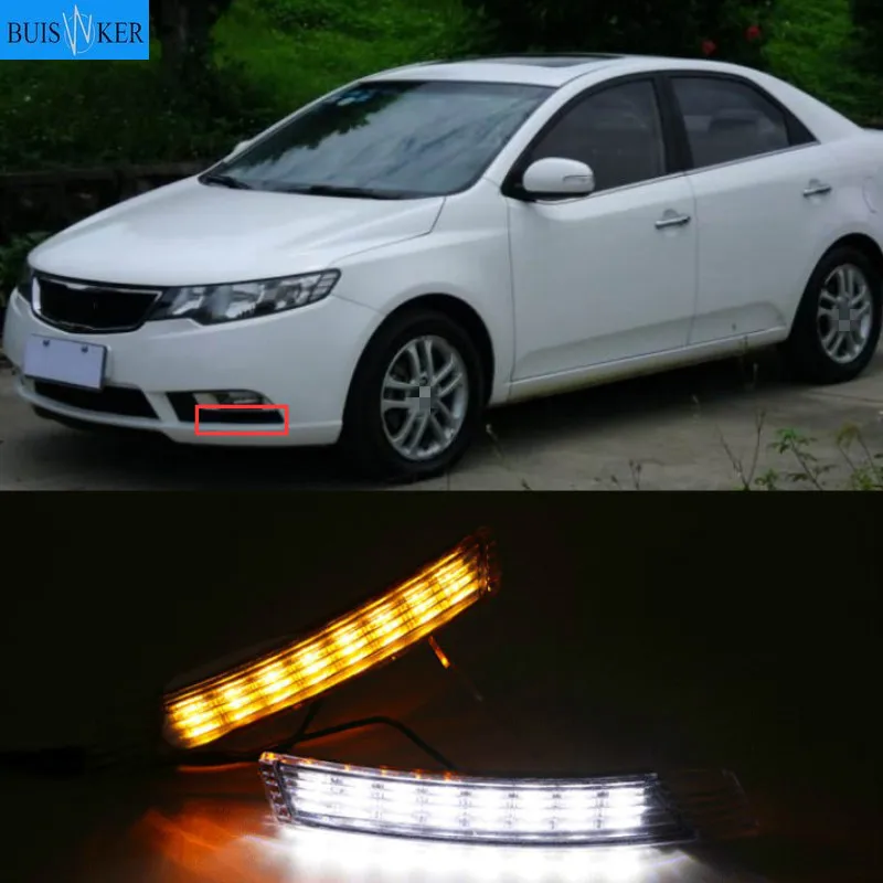 

2 шт. светодиодный DRL Дневной светильник противотуманная фара для Kia Форте 2009-2012 с желтый указатель поворота стиль реле