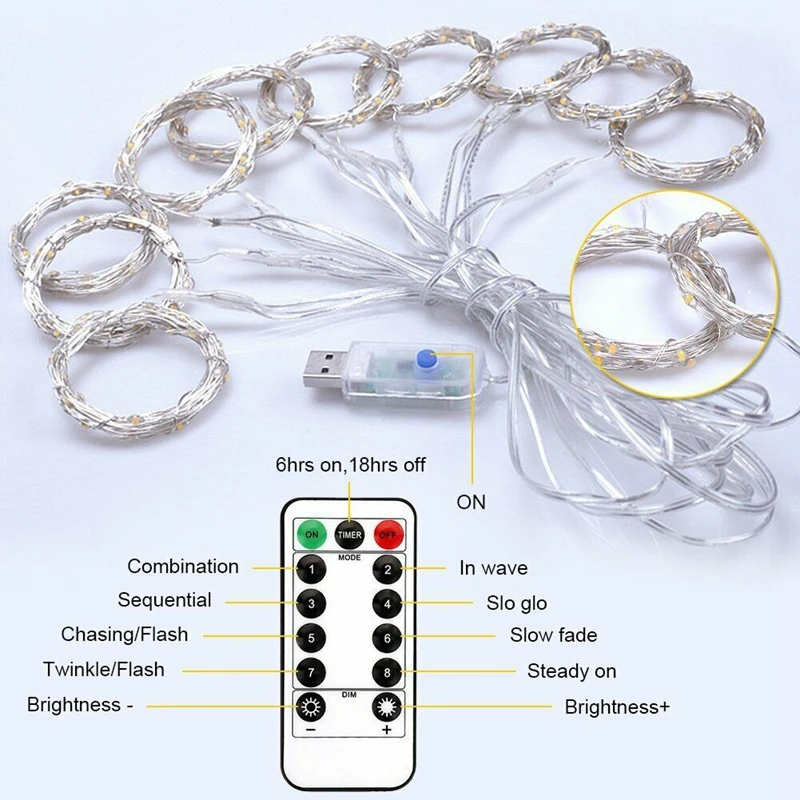 

3X3m Window Curtain Garland Light Fairy Lights for Bedroom Copper Wire String Lights USB Remote Control 8 Modes Hanging Lighting