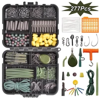 277pcsbox carp fishing tackle including carp hooks swivels anti tangle sleeves hook stop beads boilie bait screw tail rubber