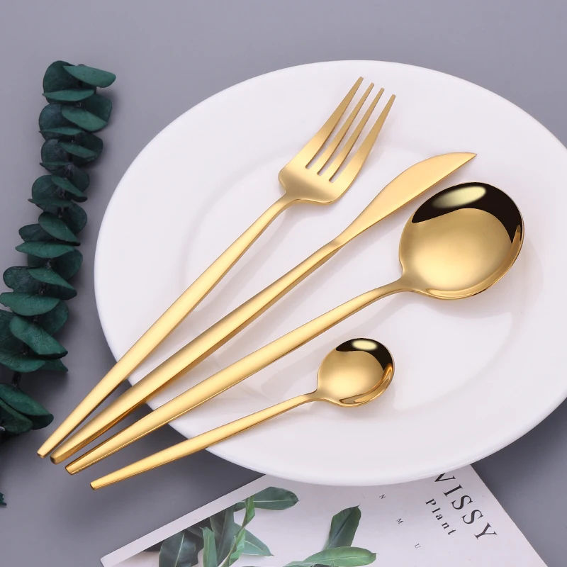 Juego de cubiertos dorados de acero inoxidable, cuchillos dorados, tenedores, cucharas, vajilla de cocina, 30 piezas, env&iacute;o directo-2