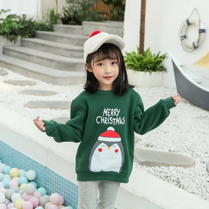 

Merry Christmas Sweater Children's Wear Plus Velvet Round Neck Factory Wholesale Family Wear Kid Cute Xmas Sweater