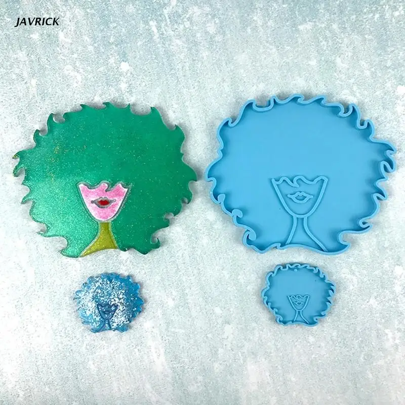 

3 Pcs Afro Female Beauty Head Keychain Resin Mold Tray Coaster Silicone Mould