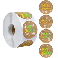 100 500pcs christmas stickers round hot stamping snowflake kraft paper new year stickers 2022 for gift package stationery decor