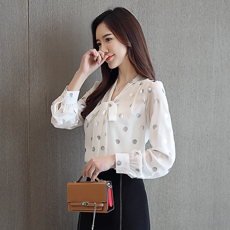 Блузка шифоновая женская с рукавами фонариками модная рубашка в Корейском стиле