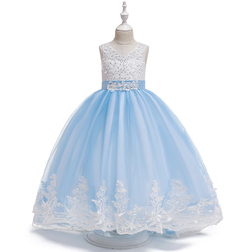 light blue Высококачественное летнее платье с цветочным узором для девочек; детское платье; детская одежда; костюм принцессы; вечерние свадебные платья для малышей; Vestido Comunion - Цвет: light blue