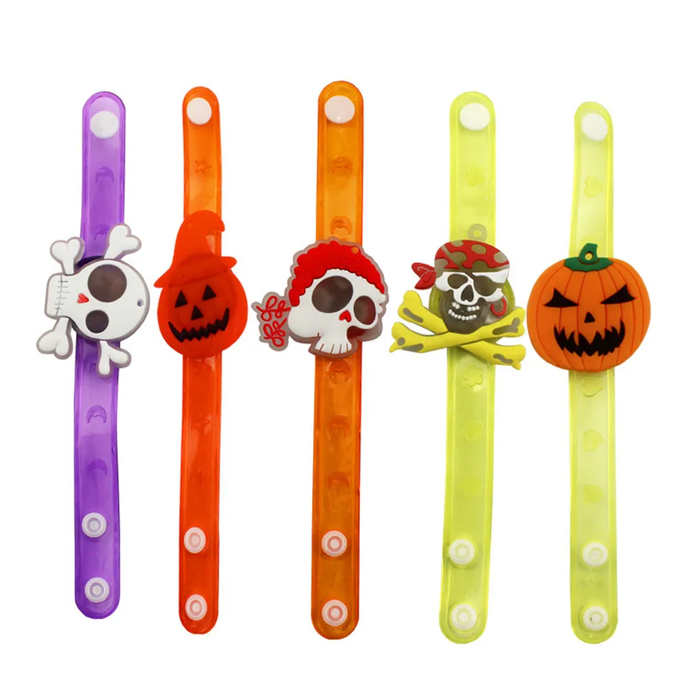 

5pcs Cute Kids Toys Halloween Luminous Bracelet Wrist Band Pumpkin Ghost Festival Bar Props Halloween Decorations Party Supplies