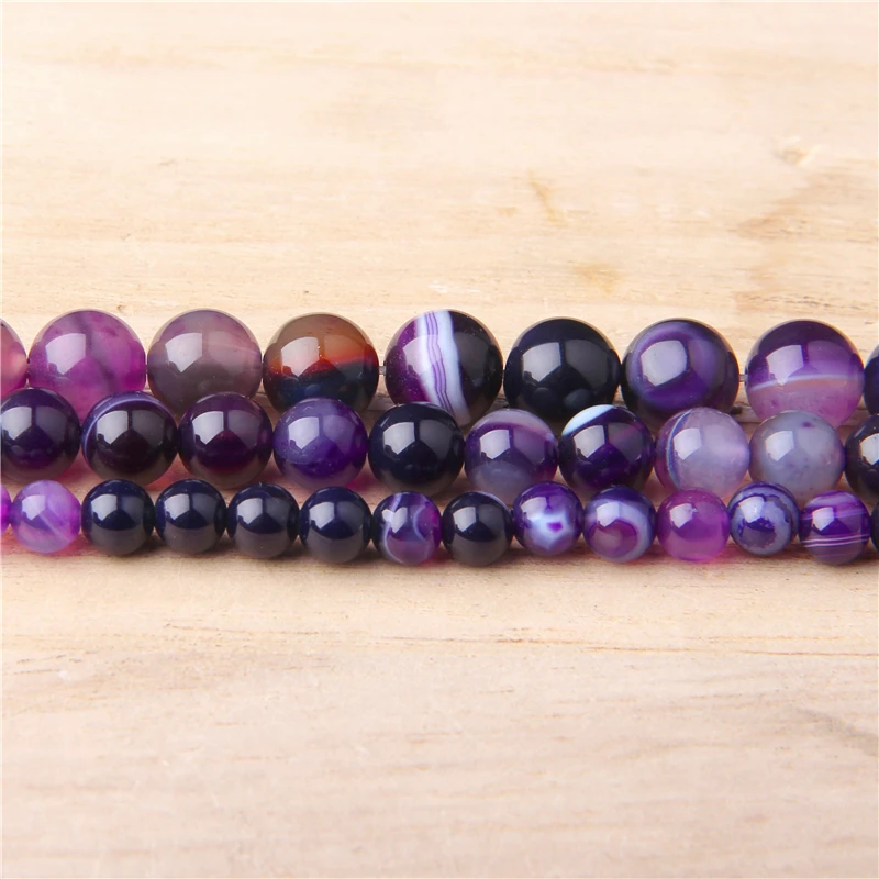 

Natural Stone Purple Stripe Agates Onyx Round Loose Beads 4 6 8 10 12MM Pick Size for Jewelry Making Bracelet Necklace Accessrie