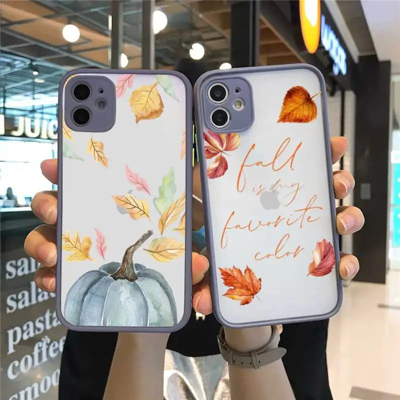 

Pumpkin happy fall Phone Case For iPhone 12 11 Mini Pro XR XS Max 7 8 Plus X Matte transparent Gray Back Cover