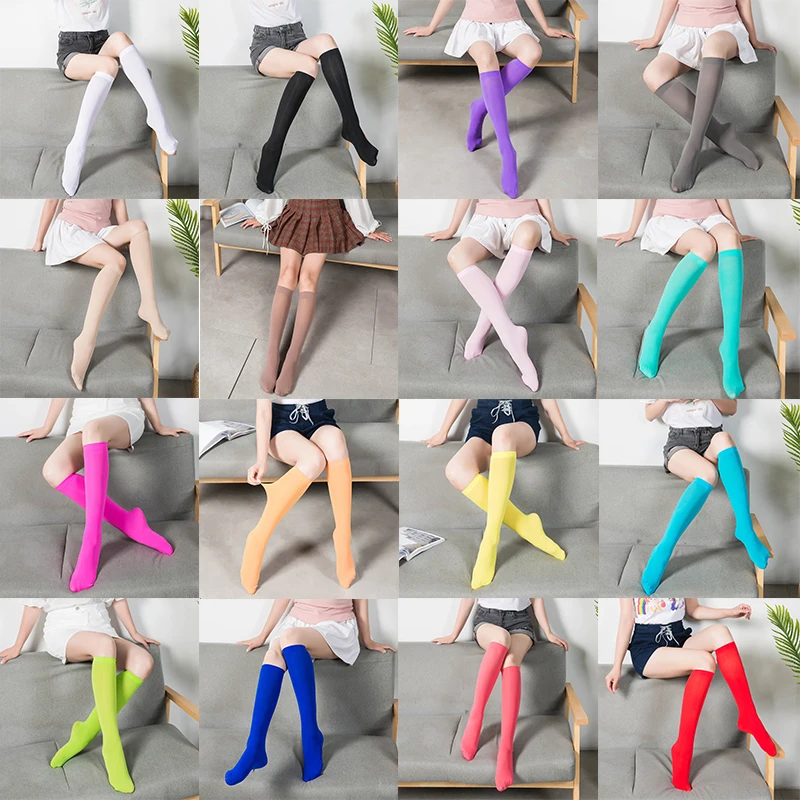 1Pair Japanese Simple Tube Socks Long Socks Thin Velvet Knee Socks Female Socks Breathable Calf Socks Solid Color Comfortable