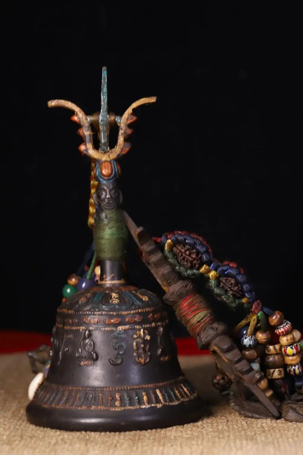 

wedding decoration Tibetan monastery bronze hand-crafted chisel carved old rattles Sanskrit pattern Bell Faqi Phurba Vajra