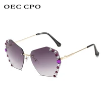 oec cpo fashion diamond sunglasses women trendy rimless rhinestone sun glasses female vintage frameless gradient eyewear e673