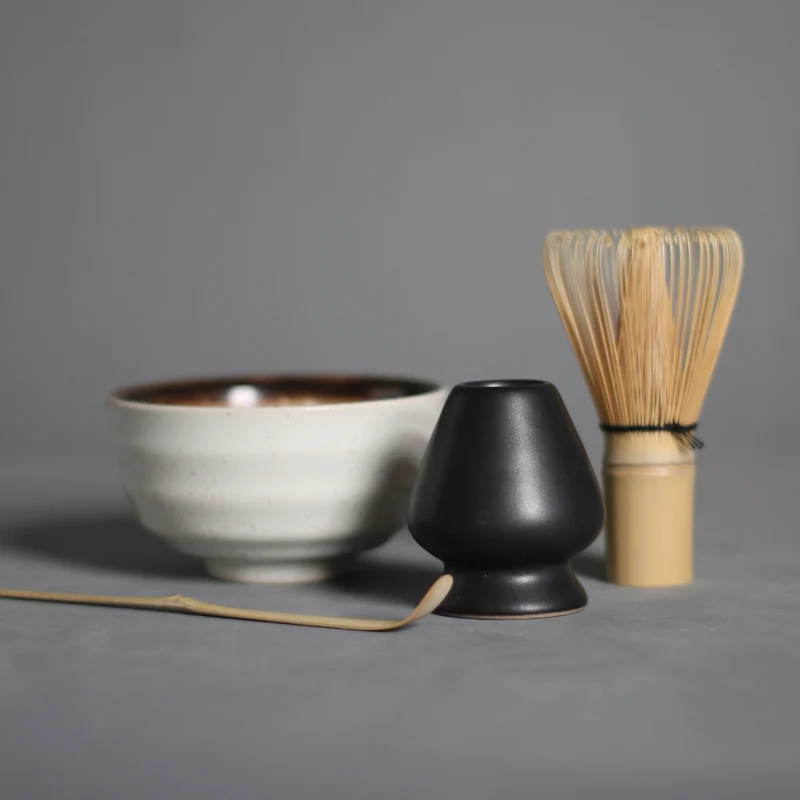 Juego de batidor de bamb&uacute; tradicional para matcha, cuchara de cer&aacute;mica, taz&oacute;n y batidor, juego de t&eacute; japon&eacute;s, 5 unids/set por set-4