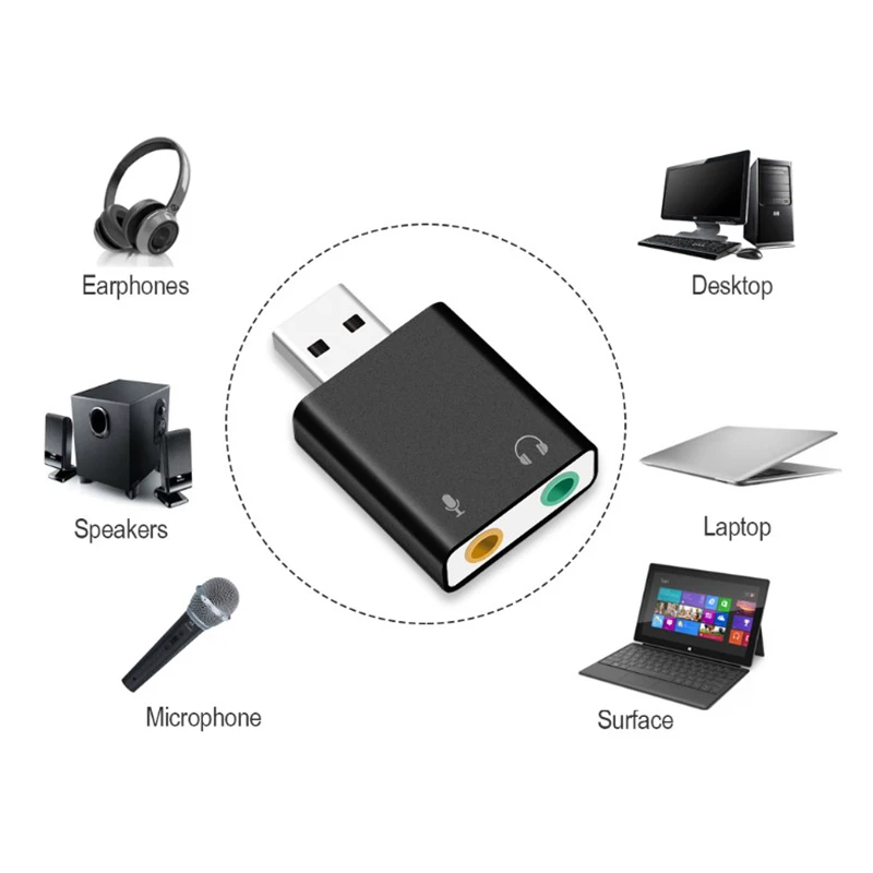 Внешний стереозвук-аудио адаптер Алюминиевый 7 1 каналов USB для Windows XP 8 10 Android Linux и
