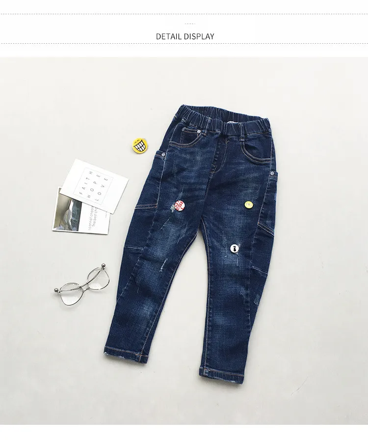 Kids Jeans for Boys Fashion Splice Denim Trousers Children Broken Hole Jeans Autumn Winter Casual Costume Wear Long Pants