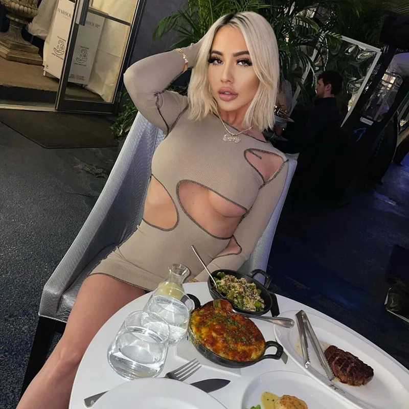 

DSMTRC 2021 осеннее зеленое сексуальное ажурное облегающее платье Y2K с длинным рукавом в рубчик вязаное тонкое эластичное облегающее платье до с...