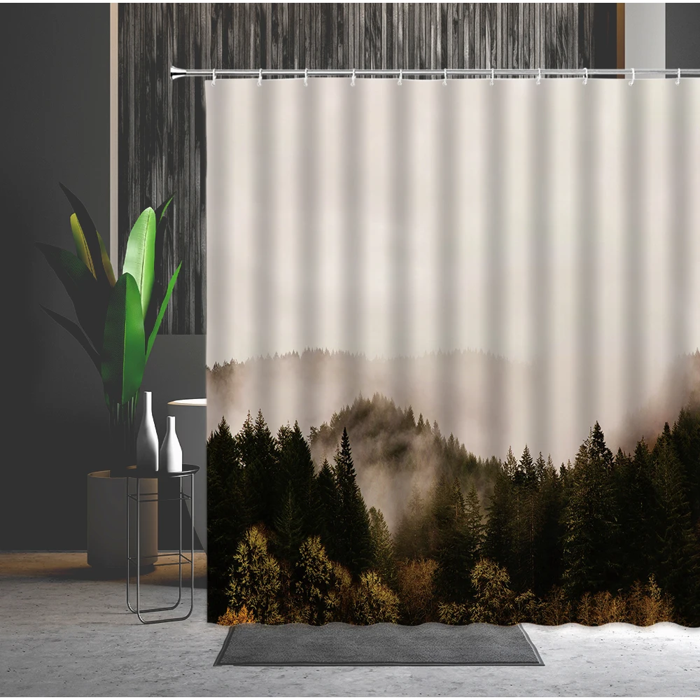 

Scenery Pattern Shower Curtain Chinese Style Mountain Forest Waterproof Polyester Fabric Bathtub Decoration Bathroom Curtains