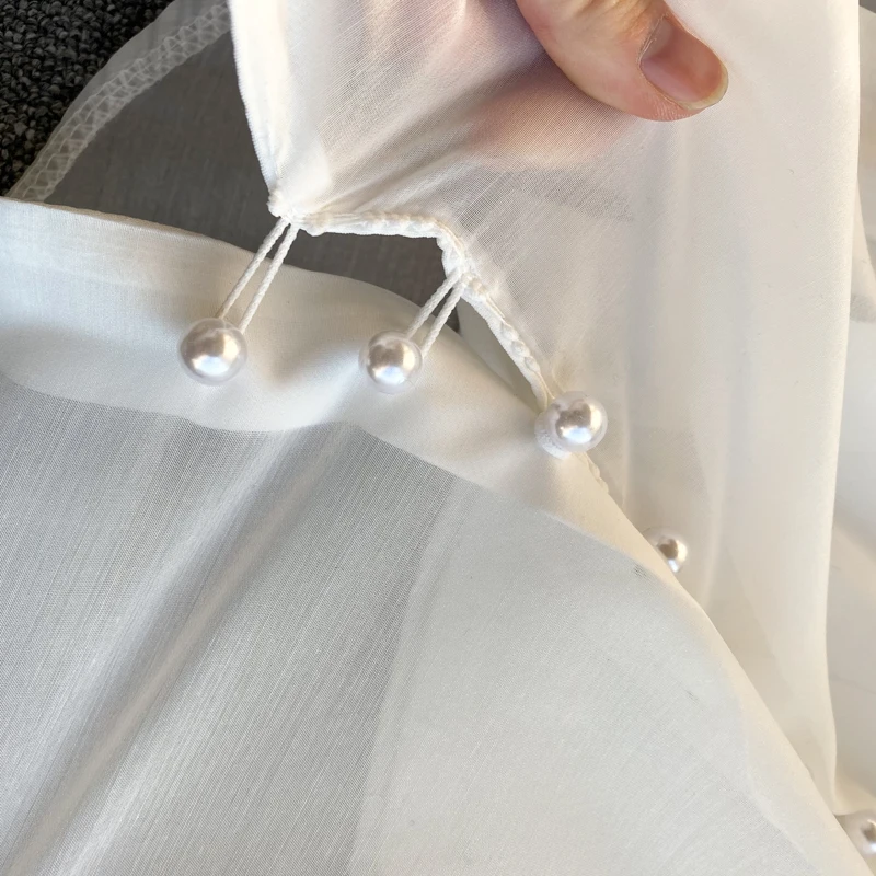 

ZCSMLL New Female Tops Women Round Neck Puff Sleeve Embroidery with Suspenders Chiffon Shirt Women 2021 Spring
