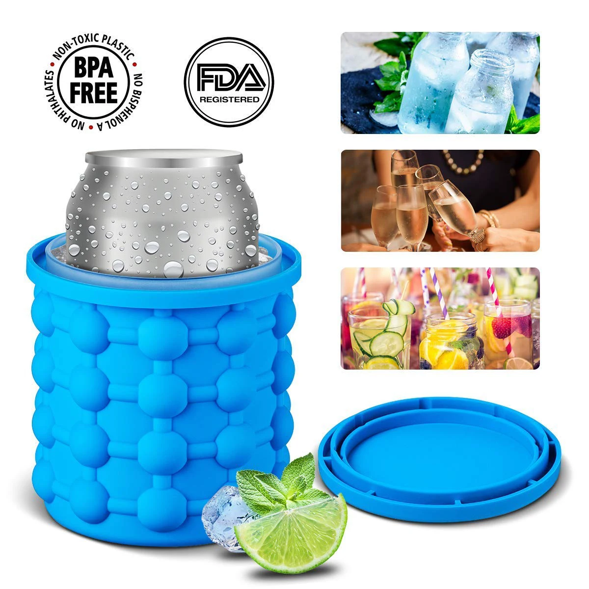 Large 2 in 1 Silicone Ice Bucket Ice Cube Maker Genie Mold With Lid Space Saving Crushed Ice Tray Mold Wine Chilling Bucket Tool