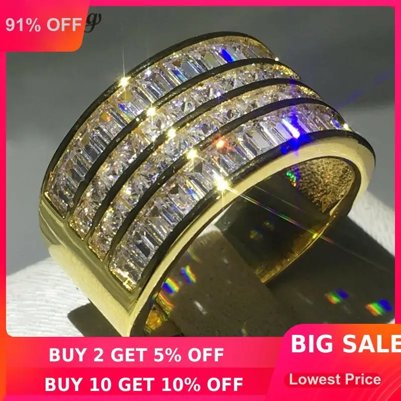 Choucong палец кольцо Принцесса cut 5A Циркон Cz Желтое золото заполненное 925 серебро