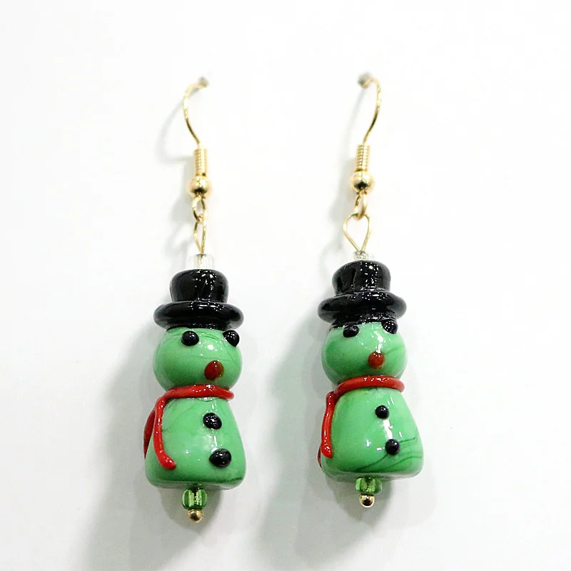 

2020 Fashion Woman Sweet Fresh Handmade Mini Cute Christmas Glass Snowman Earrings Jewelry Charms Ear Pendant Accessories Gifts