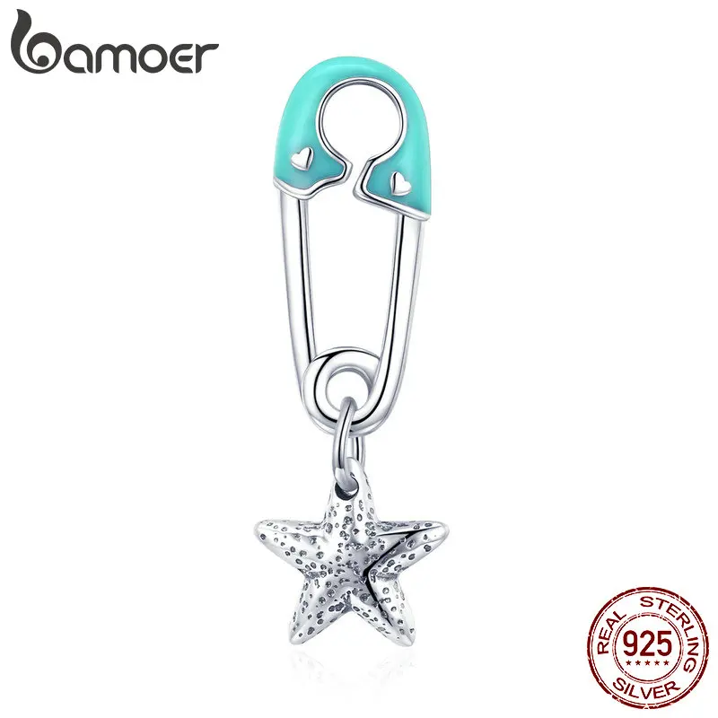 BAMOER, подлинные 925 пробы, серебряные, с цветущей звездой, Скрепка, подвеска, талисманы, подходят для браслетов, ожерелья, сделай сам, ювелирное изделие SCC1000