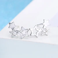 silver plated hollow out star cz crystal stud earring for women simple aaa zircon anti allergy earring charm women party jewelry