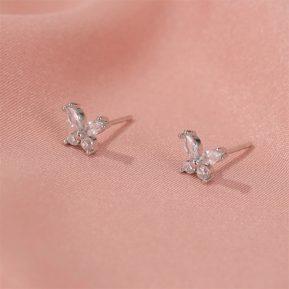 

Simple super fairy temperament crystal butterfly earrings cold style wild zircon earrings Korean style small fresh earrings