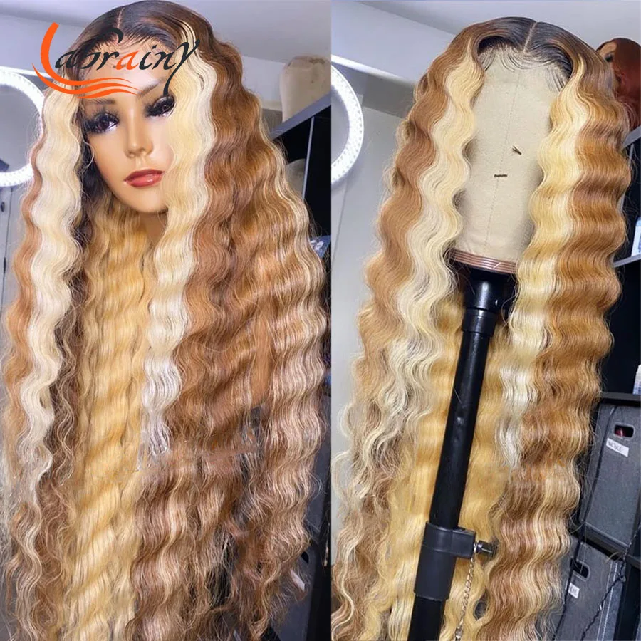 

Хайлайтер медовый светлый HD прозрачный кружевной передний al парик из человеческих волос Remy с глубоким переплетением цветной 613 кружевной п...