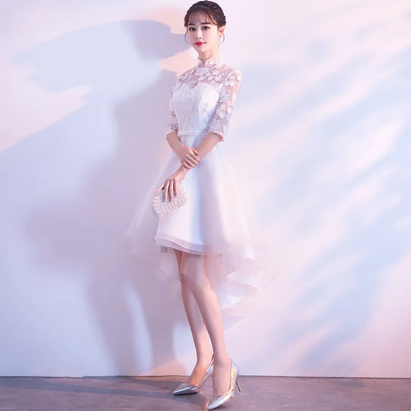 Женское вечернее платье с вышивкой элегантное белое в китайском стиле Ципао для