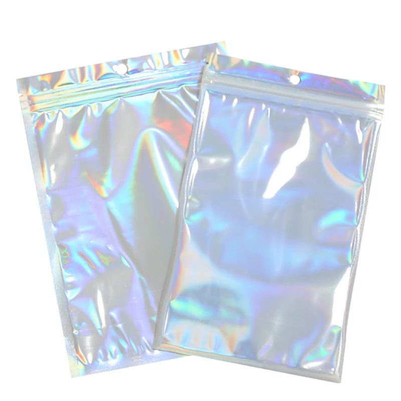 

20Pcs Iridescent Zip lock Bags Pouches Cosmetic Plastic Laser Iridescent Bags Holographic Makeup Bags Hologram Zipper Bags new