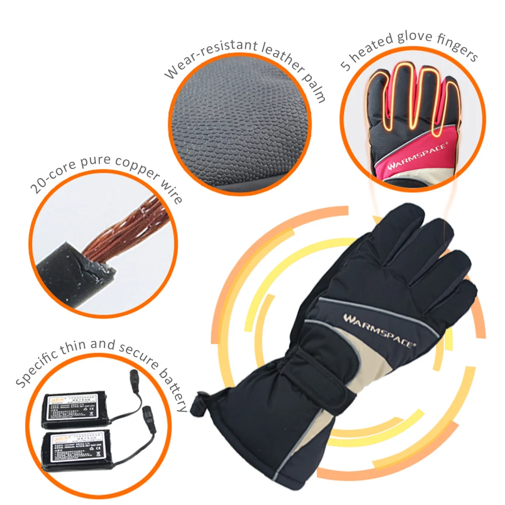 

Ski Heated Gloves Electric Battery Rechargeable Heating Skiing Gloves Motorcycle Cycling Heated Gloves Men Women