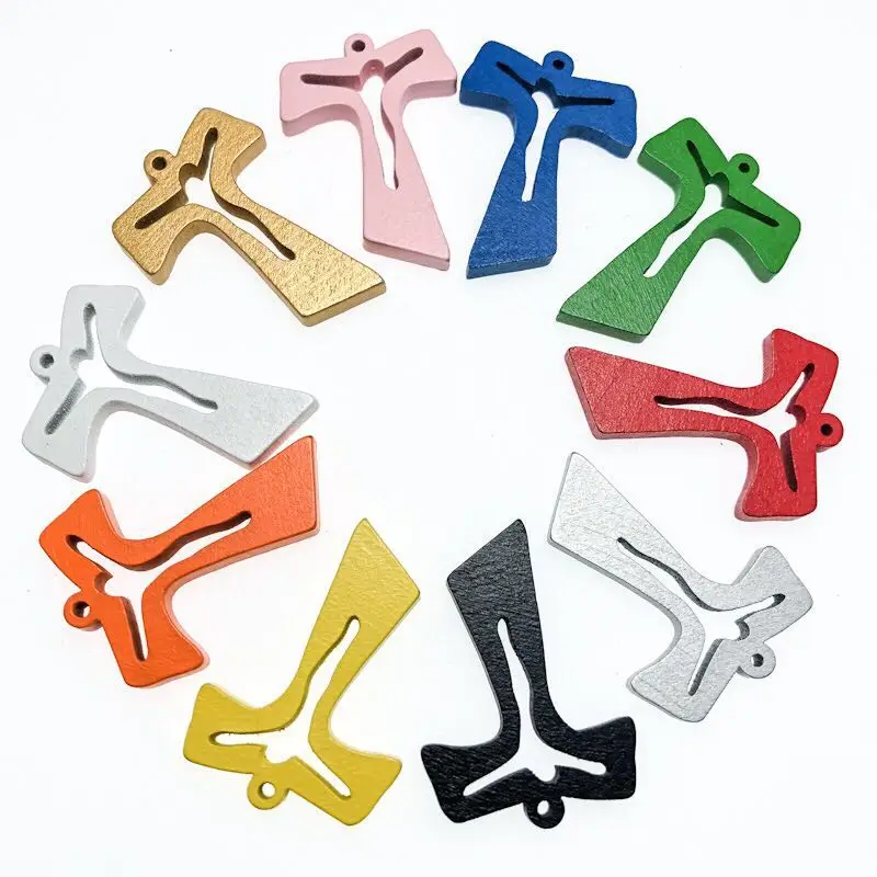 50 шт./упак. мини аксессуар из цветного деревянного Розария Кулон маленький крест t