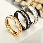 Женское кольцо с фианитами, элегантное кольцо на палец из нержавеющей стали золотого цвета с блестящим кристаллом, 4 мм