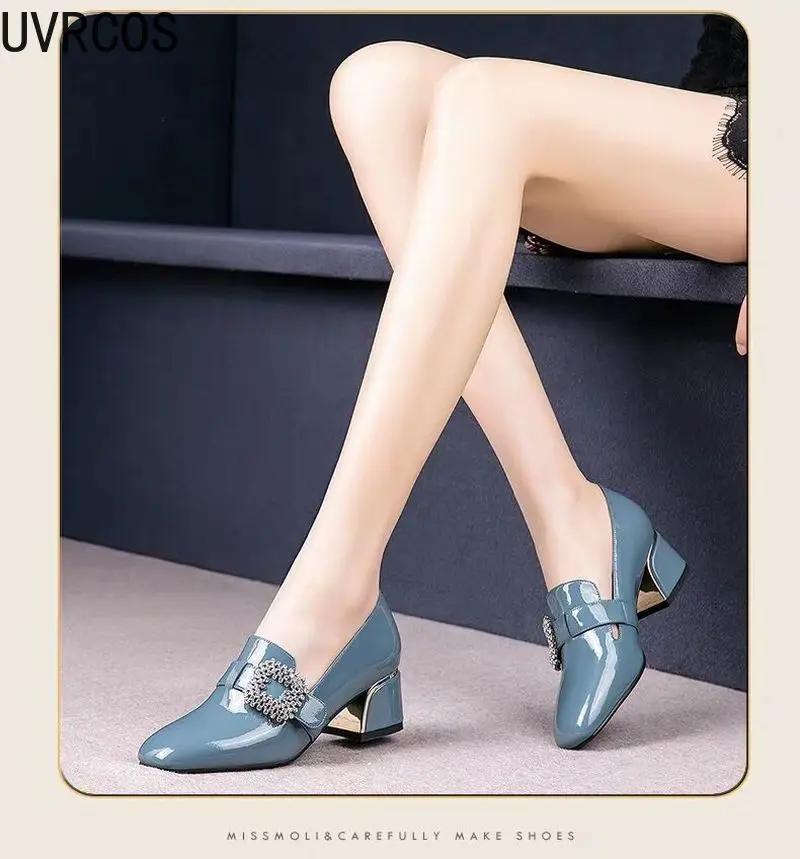 

Ladies with Heel Women's Single Shoes Fashion All-match Elegant Personality Square Buckle Design Mature Women's Shoes 2021