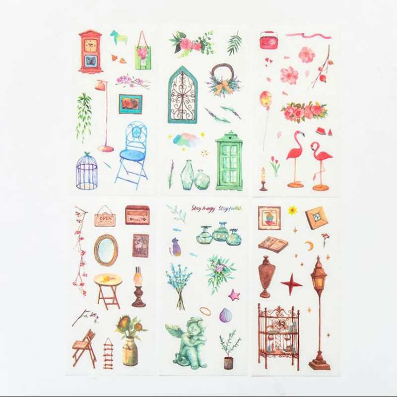 6 листов/упаковка свежие милые животные растения бумажные наклейки украшение