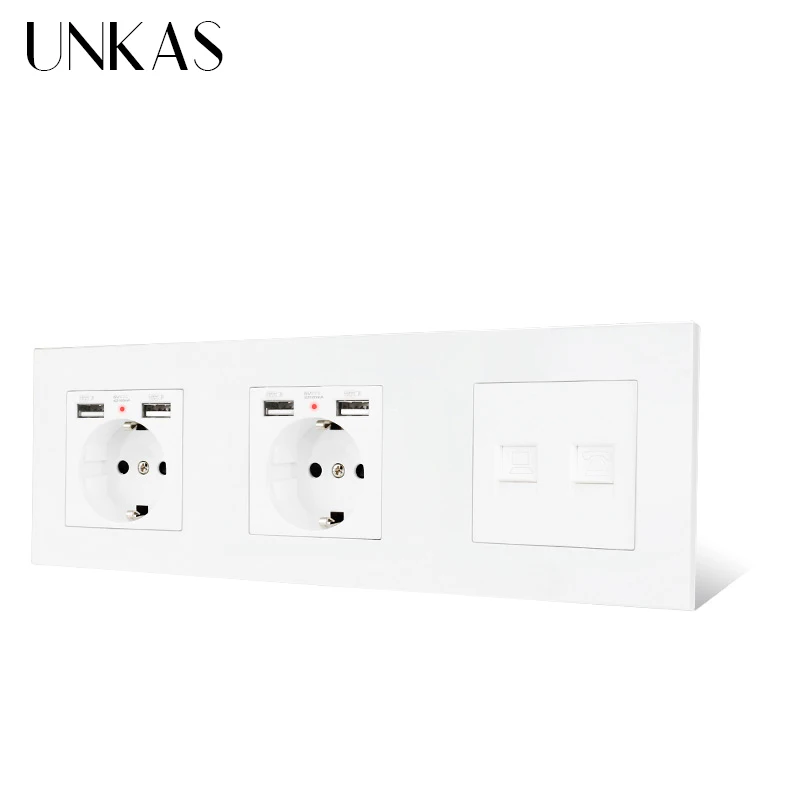 UNKAS пластиковая панель с двойным гнездом стандарта ЕС + 4 usb-порта для зарядки