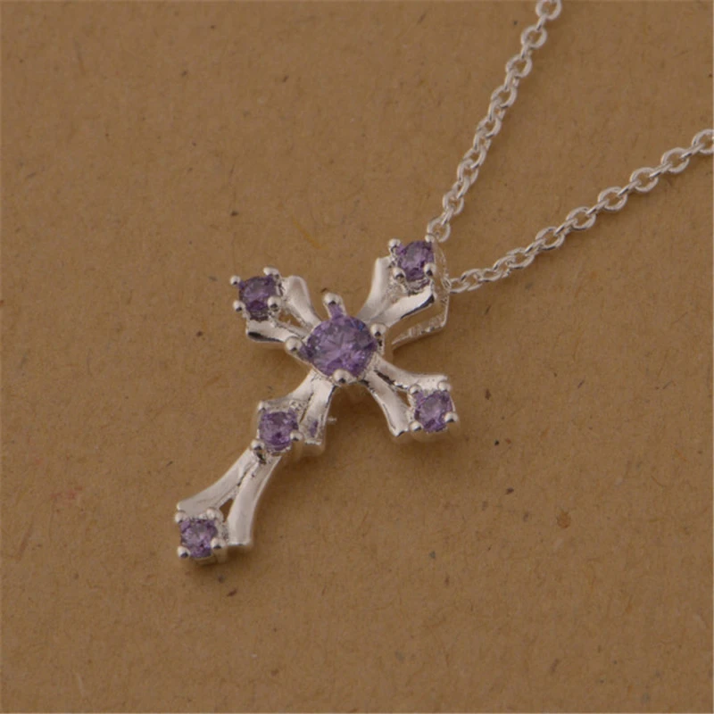 Pure Silver 925 Necklaces For Women Cross Pendant & Necklace With Zirconia Stone Wedding Bridal Jewelry Accessories Bijoux Gifts |