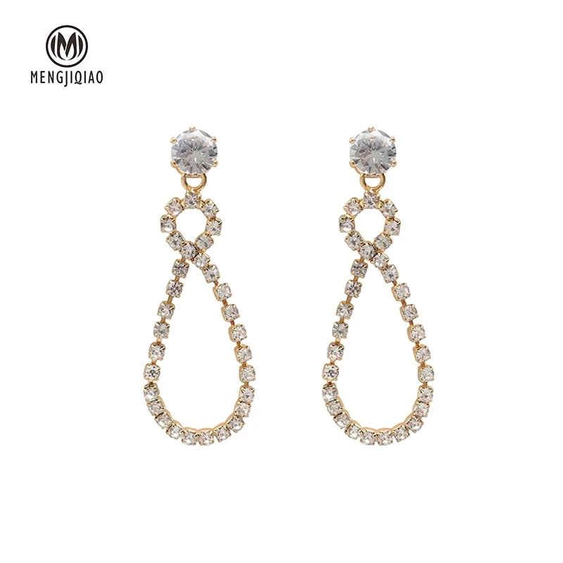 

MENGJIQIAO Wholesale Fashion TV Star Shiny Crystal Hook Dangle Earrings For Women Girl Elegant Twist Oorbellen Party Jewelry